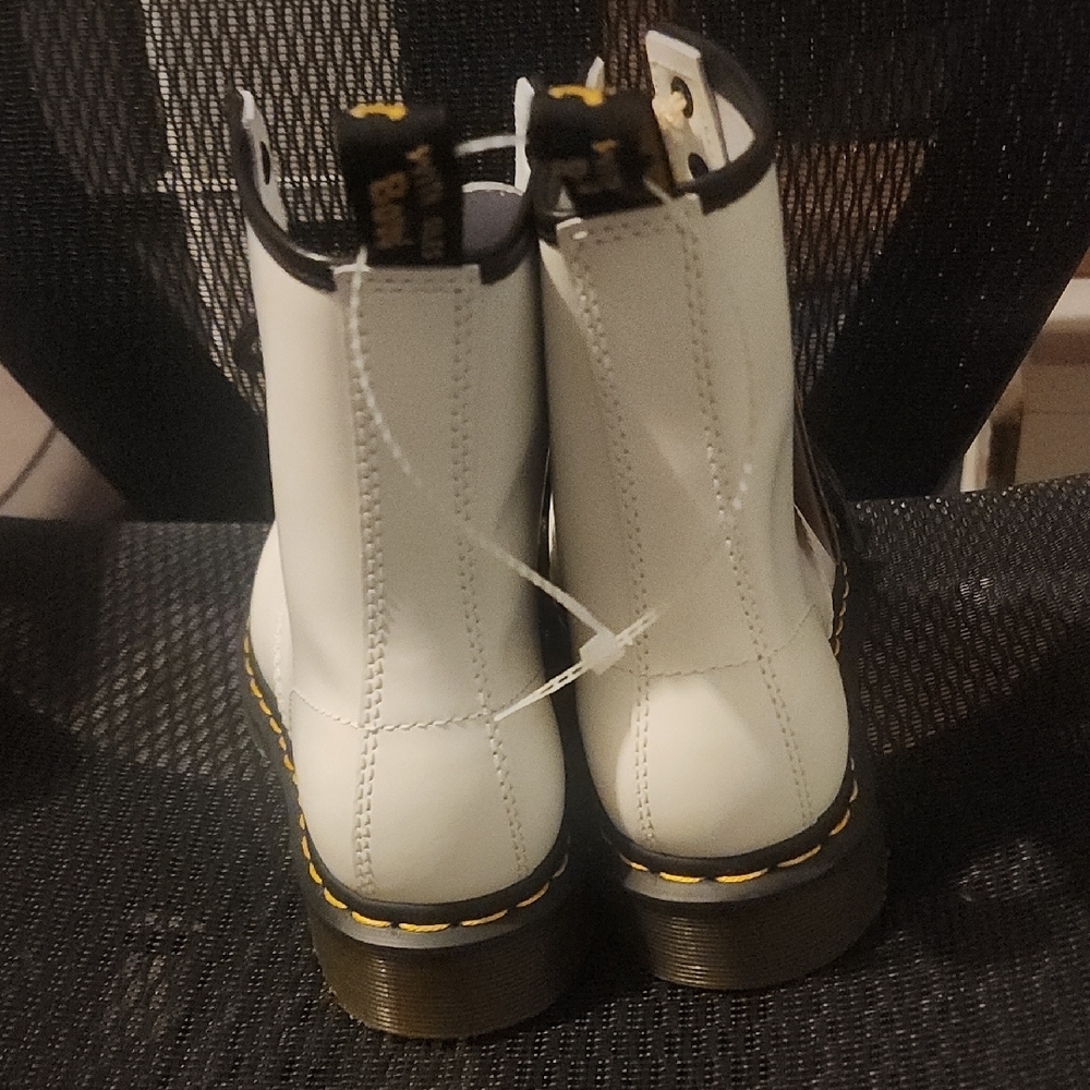 Dr. Martens 1460 White Leather Boots with Black Accents - Picture 3 of 7